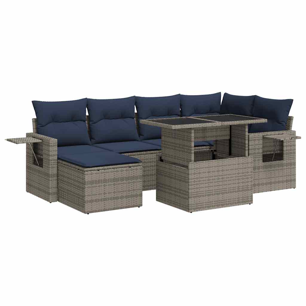 Set Divani Giardino 7 pz con Cuscini Marrone Polyrattan Acacia - immagine 2