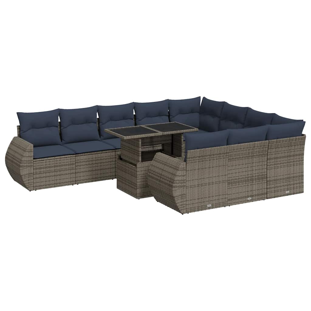 Set Divani Giardino 11 pz con Cuscini Polyrattan Acacia Grigio - immagine 2