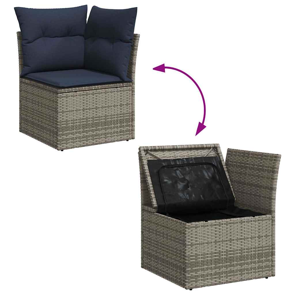 Set Divani Giardino 11 pz con Cuscini Polyrattan Acacia Grigio - immagine 8