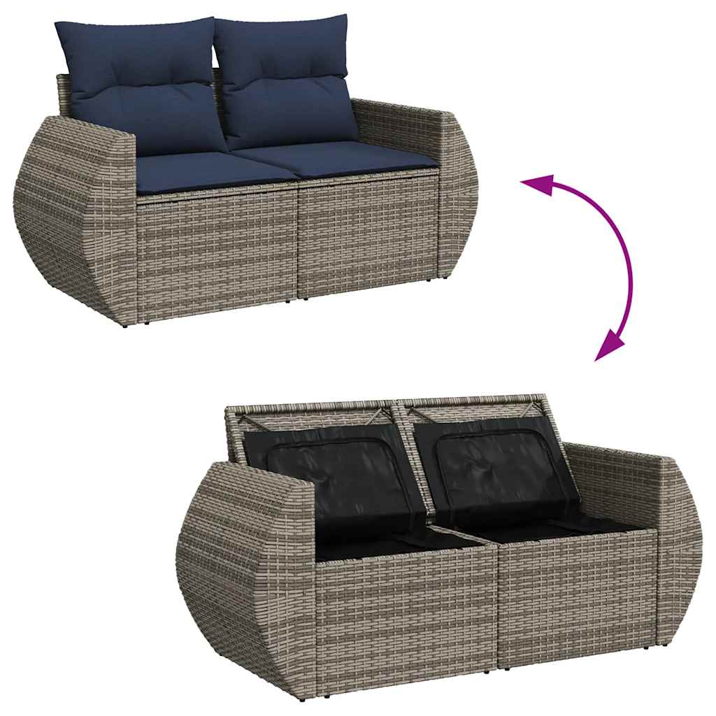 Set Divani Giardino 11 pz con Cuscini Polyrattan Acacia Grigio - immagine 9