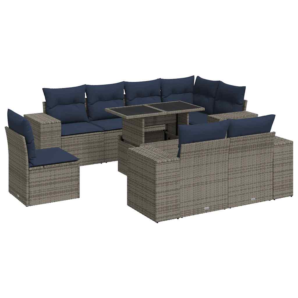 Set Divani Giardino 9 pz con Cuscini Marrone Polyrattan Acacia - immagine 2