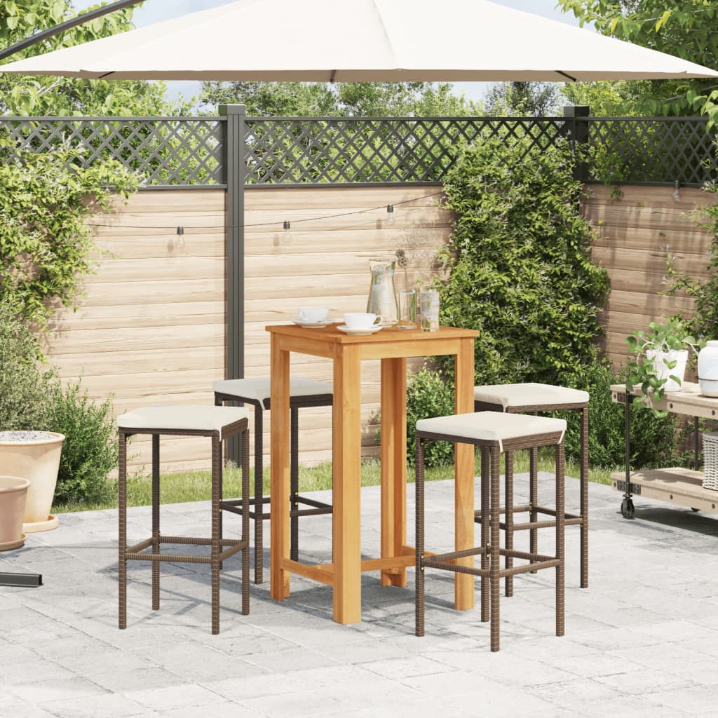 Set Bar da Giardino 5 pz Nero in Legno Acacia e Polyrattan - immagine 3