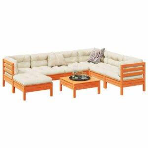 Set Divani Giardino 8 pz con Cuscini Marrone Cera Massello Pino