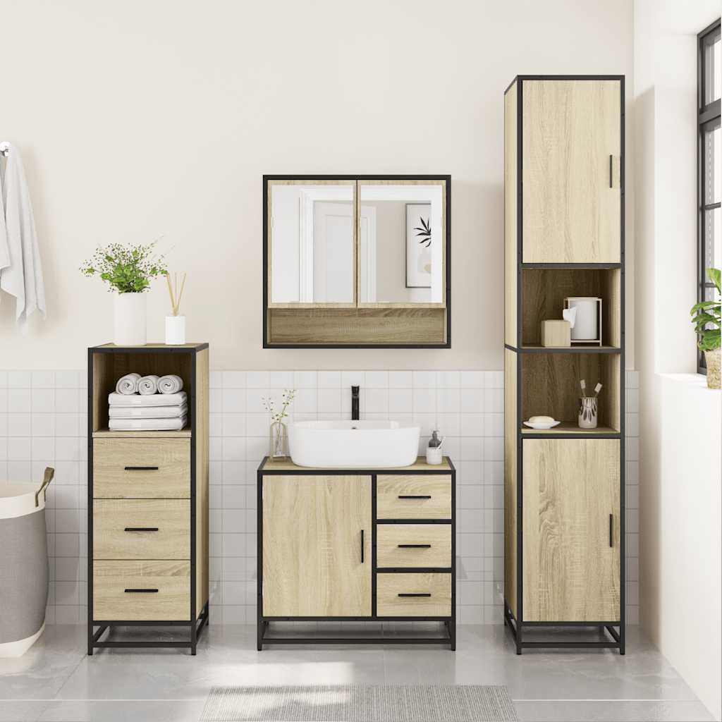 Set Mobili da Bagno 3 pz Rovere Sonoma in Legno Multistrato - immagine 3