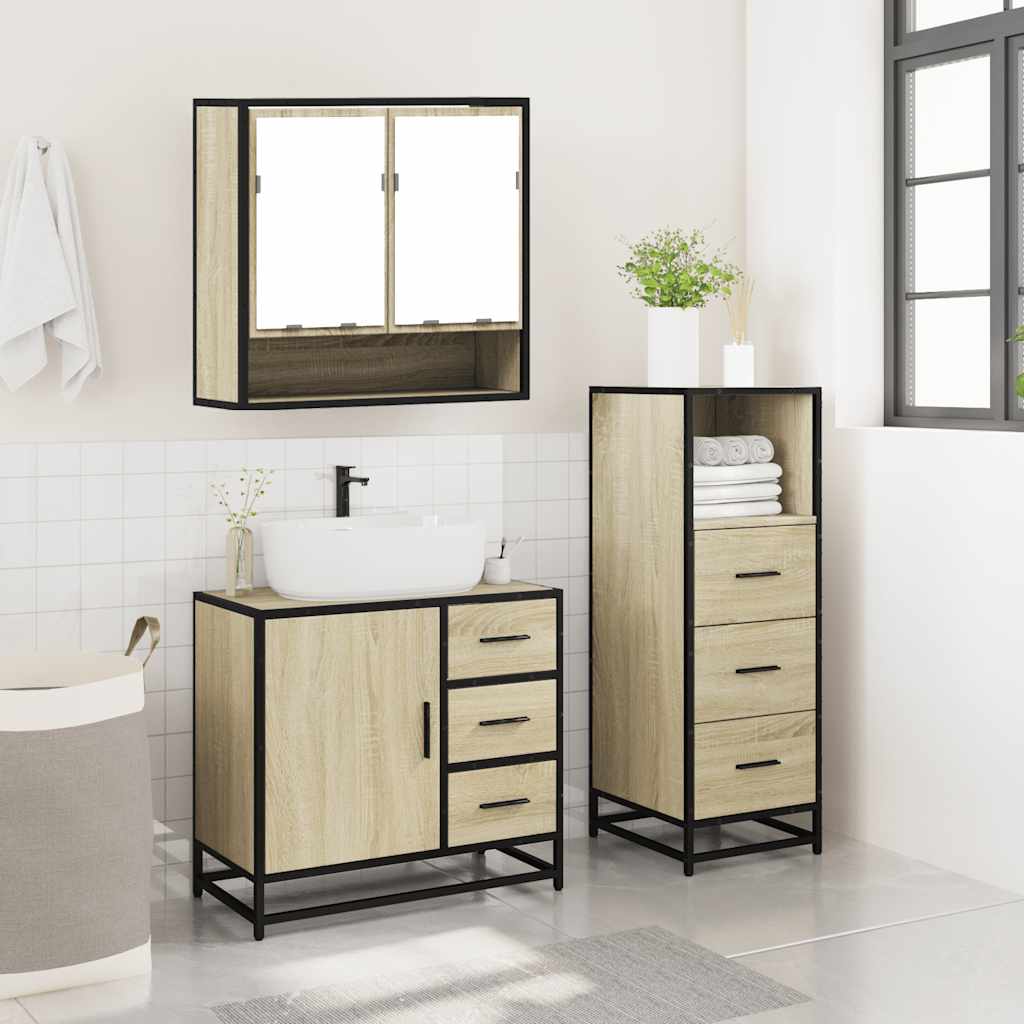 Set Mobili da Bagno 3 pz Rovere Sonoma in Legno Multistrato - immagine 4