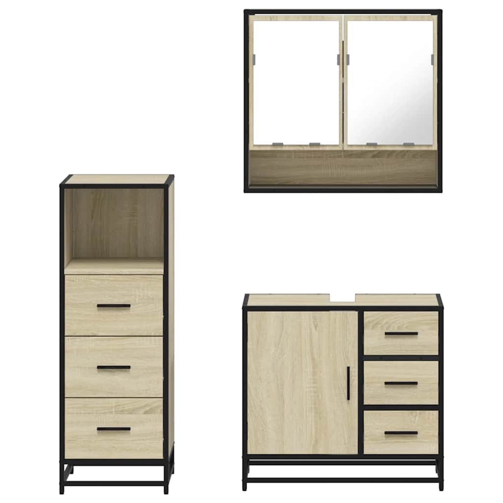 Set Mobili da Bagno 3 pz Rovere Sonoma in Legno Multistrato - immagine 5
