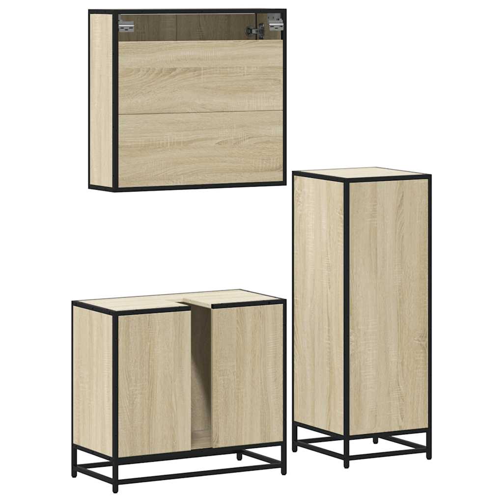 Set Mobili da Bagno 3 pz Rovere Sonoma in Legno Multistrato - immagine 7