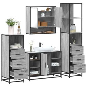 Set Mobili da Bagno 4 pz Grigio Sonoma in Legno Multistrato