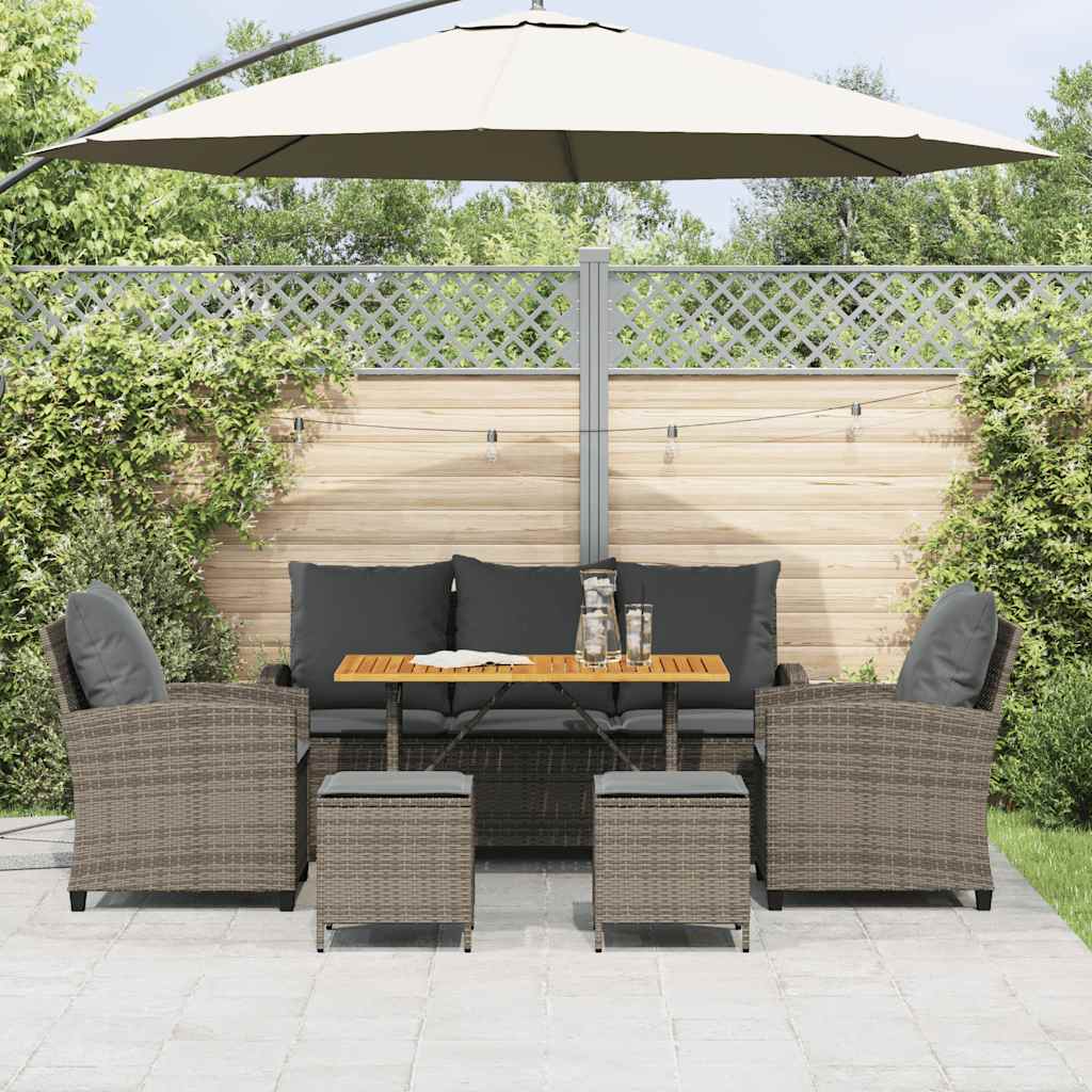 Set Divano da Giardino 6 pz con Cuscini Nero in Polyrattan - immagine 3