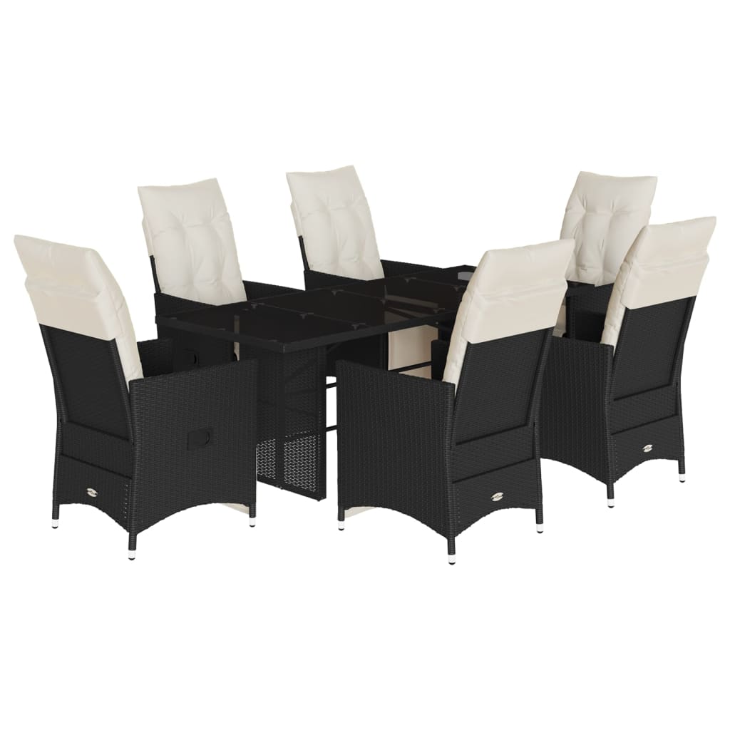 Set da Pranzo da Giardino 7 pz Nero con Cuscini in Polyrattan - immagine 2