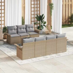 Set Divano da Giardino 8 pcs Beige Poly Rattan