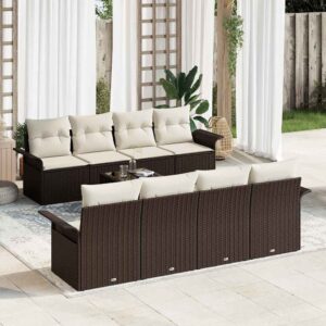 Set Divano da Giardino 9 pcs Marrone Poly Rattan