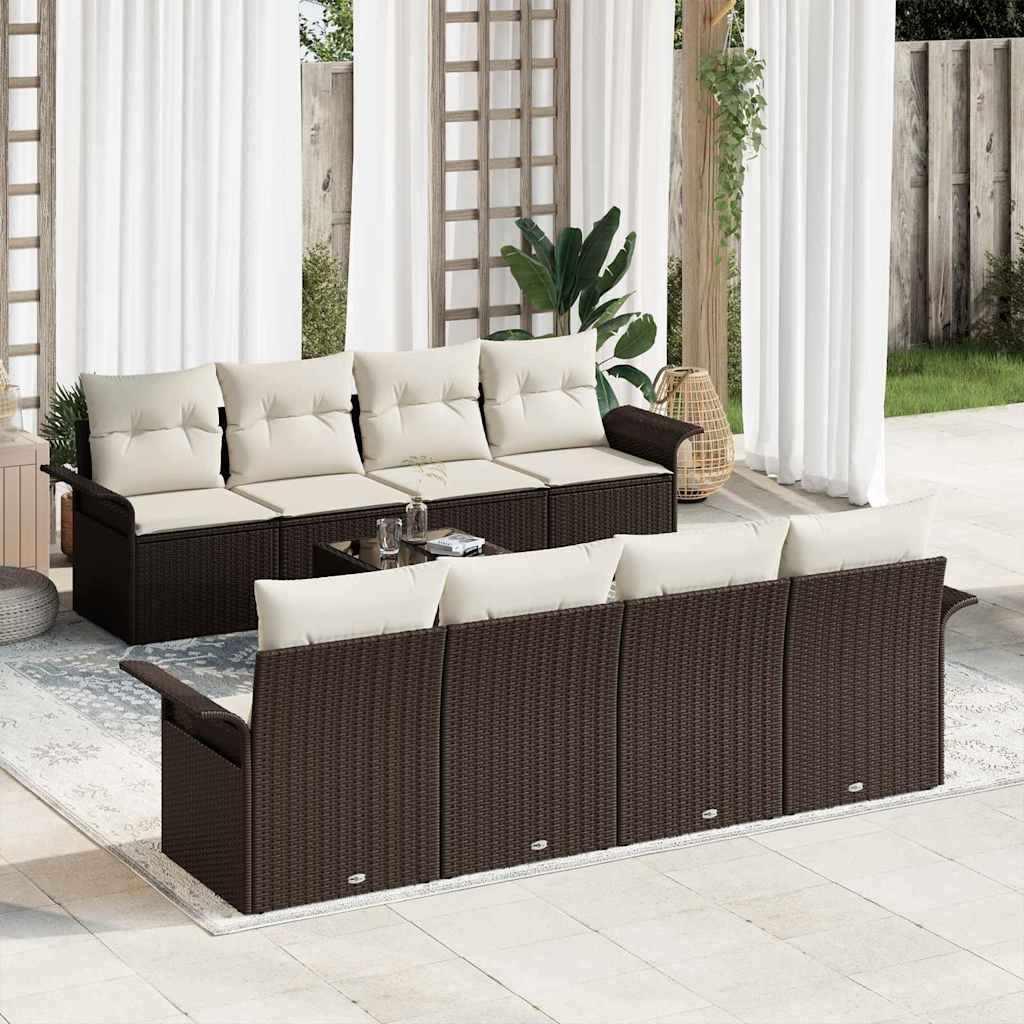 Set Divano da Giardino 9 pcs Marrone Poly Rattan