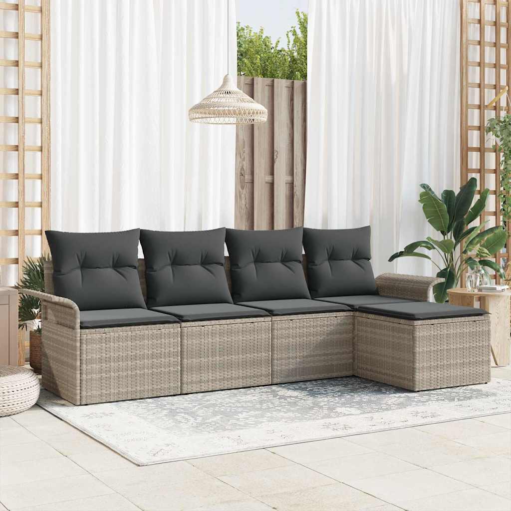 Divano da esterno con cuscino 5 pcs Beige polyrattan