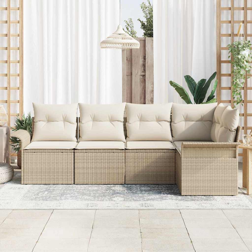 Set Divano da Giardino con cuscino 5 pcs Grigio polyrattan - immagine 3