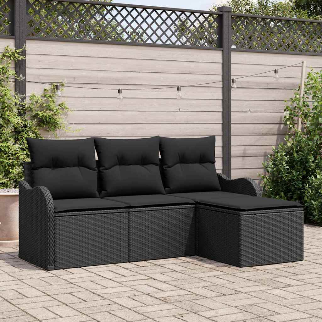 Set Divano da Giardino con cuscino 4 pcs Marrone Poly Rattan