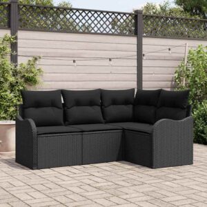Set Divano da Giardino 4 pcs Nero polyrattan