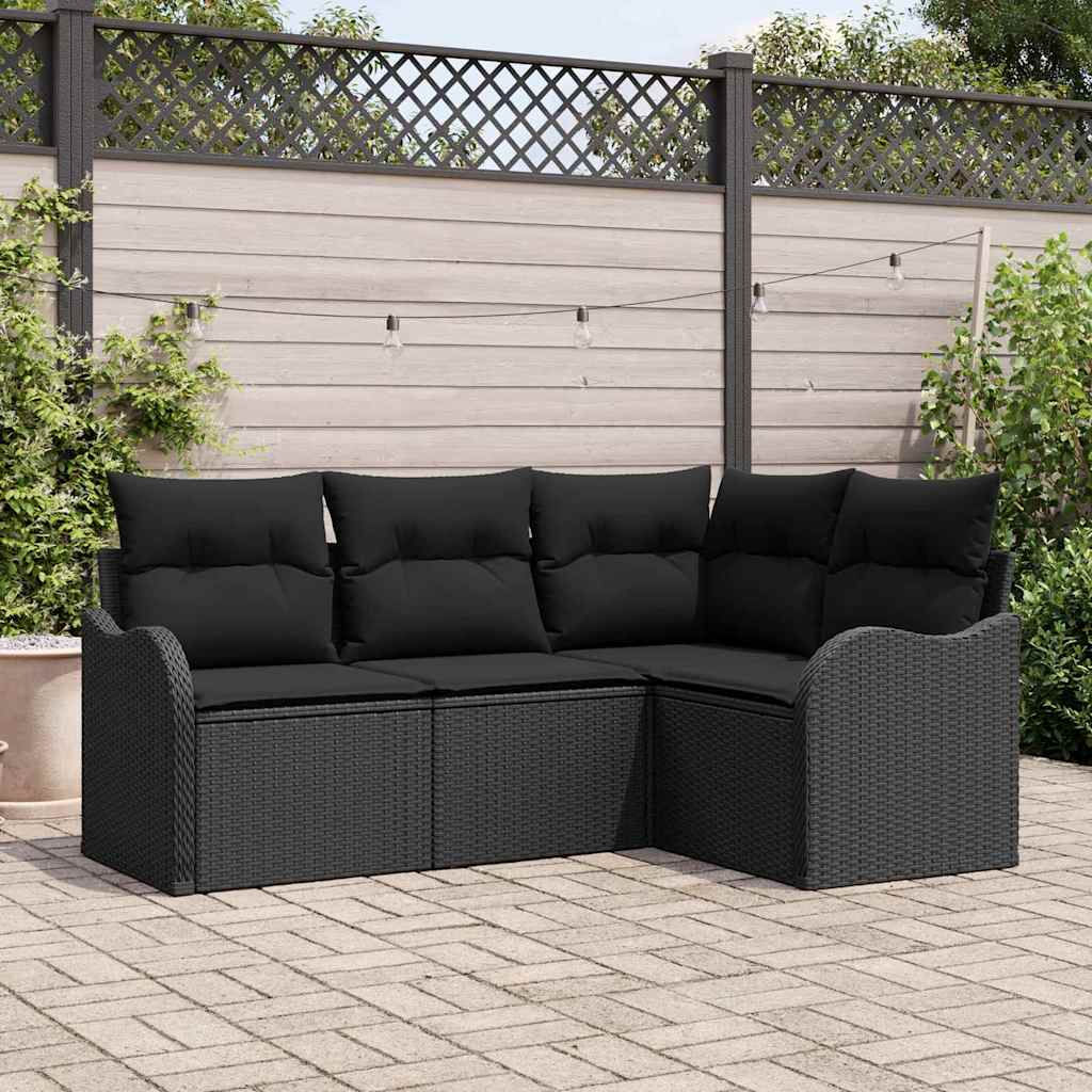 Set Divano da Giardino 4 pcs Nero polyrattan