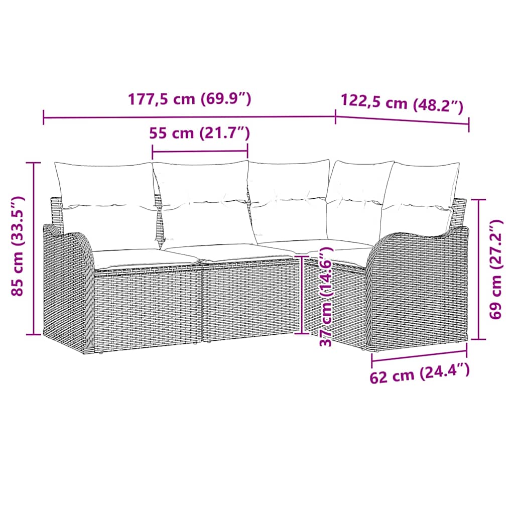 Set Divano da Giardino 4 pcs Nero polyrattan - immagine 8