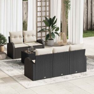 Set Divano da Giardino Nero 55 x 55 x 37 cm polyrattan