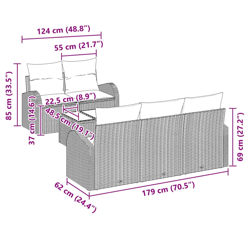 Set Divano da Giardino Marrone 55 x 55 x 37 cm polyrattan - immagine 8
