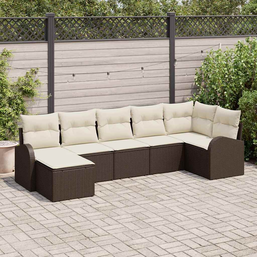 Set Divano da Giardino con cuscino 7 pcs Marrone Poly Rattan