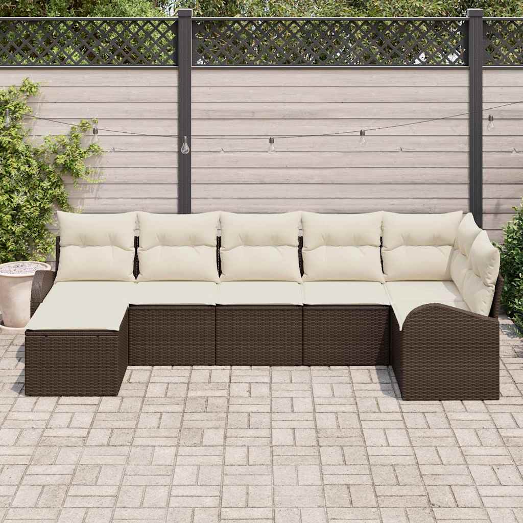 Set Divano da Giardino con cuscino 7 pcs Marrone Poly Rattan - immagine 3