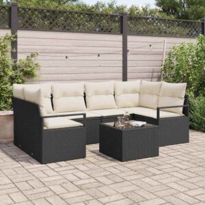 Set di divani 7 pcs Nero polyrattan