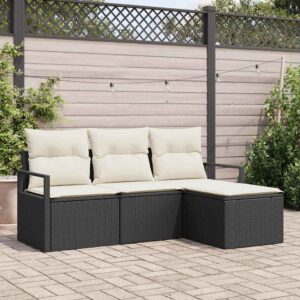 Set Divano da Giardino 4 pcs Nero Poly Rattan