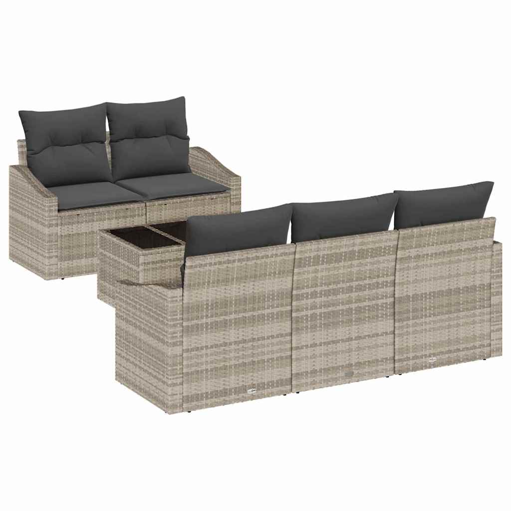 Set di divani con cuscino 6 pcs Grigio chiaro polyrattan - immagine 2