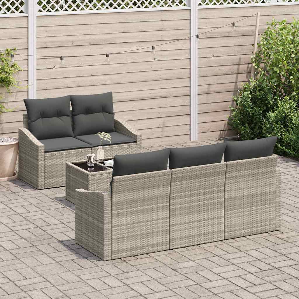 Set di divani con cuscino 6 pcs Grigio chiaro polyrattan - immagine 3