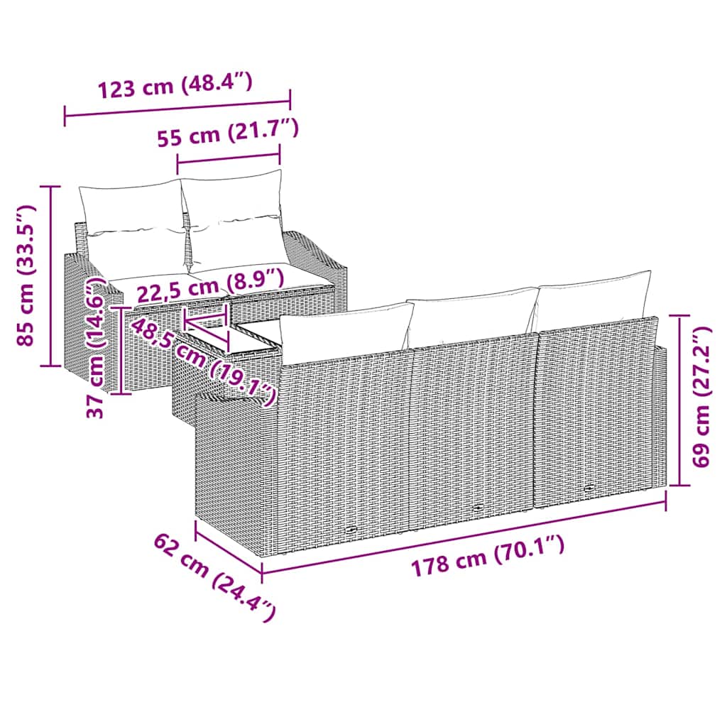 Set di divani con cuscino 6 pcs Grigio chiaro polyrattan - immagine 8