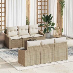 Set di divani con cuscino 7 pcs Marrone e Crema polyrattan
