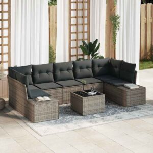 Set Divano da Giardino 8 pcs Grigio Poly Rattan