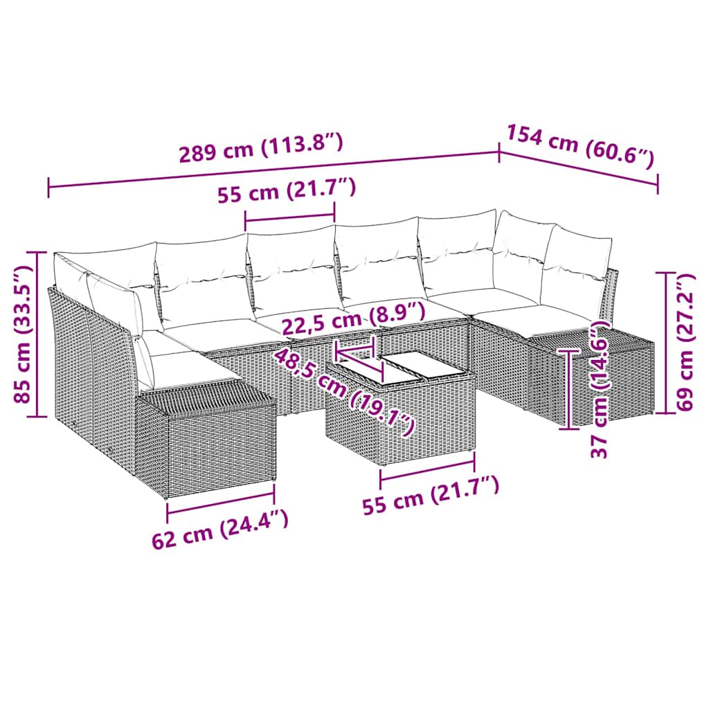 Set Divano da Giardino 8 pcs Grigio Poly Rattan - immagine 9