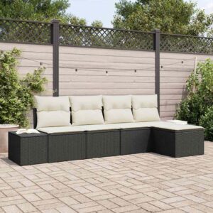 Set Divano da Giardino con cuscino 5 pcs Grigio polyrattan