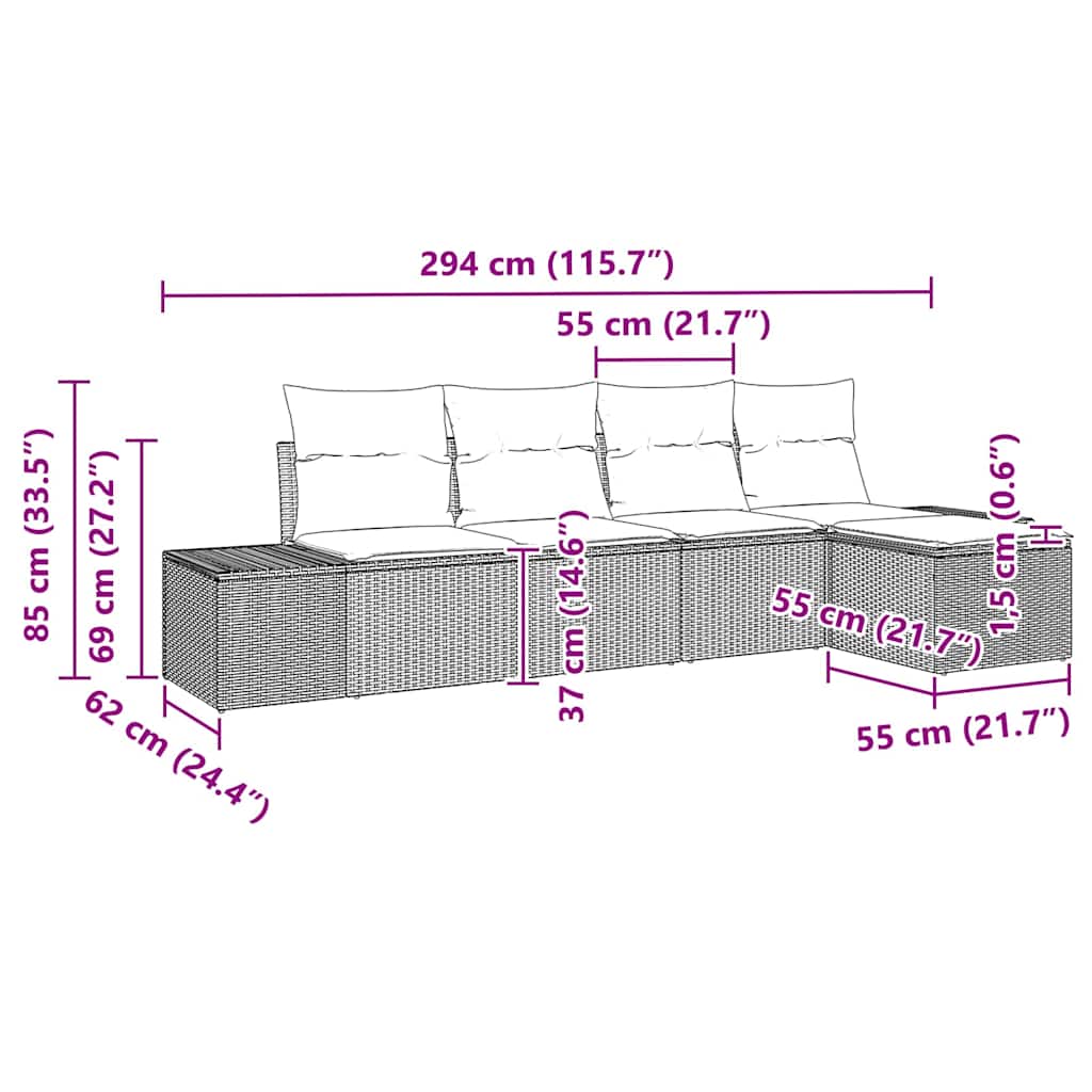 Set Divano da Giardino con cuscino 5 pcs Grigio polyrattan - immagine 8
