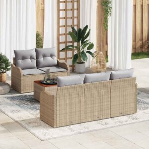 Set Divano da Giardino 6 pcs Beige Poly Rattan