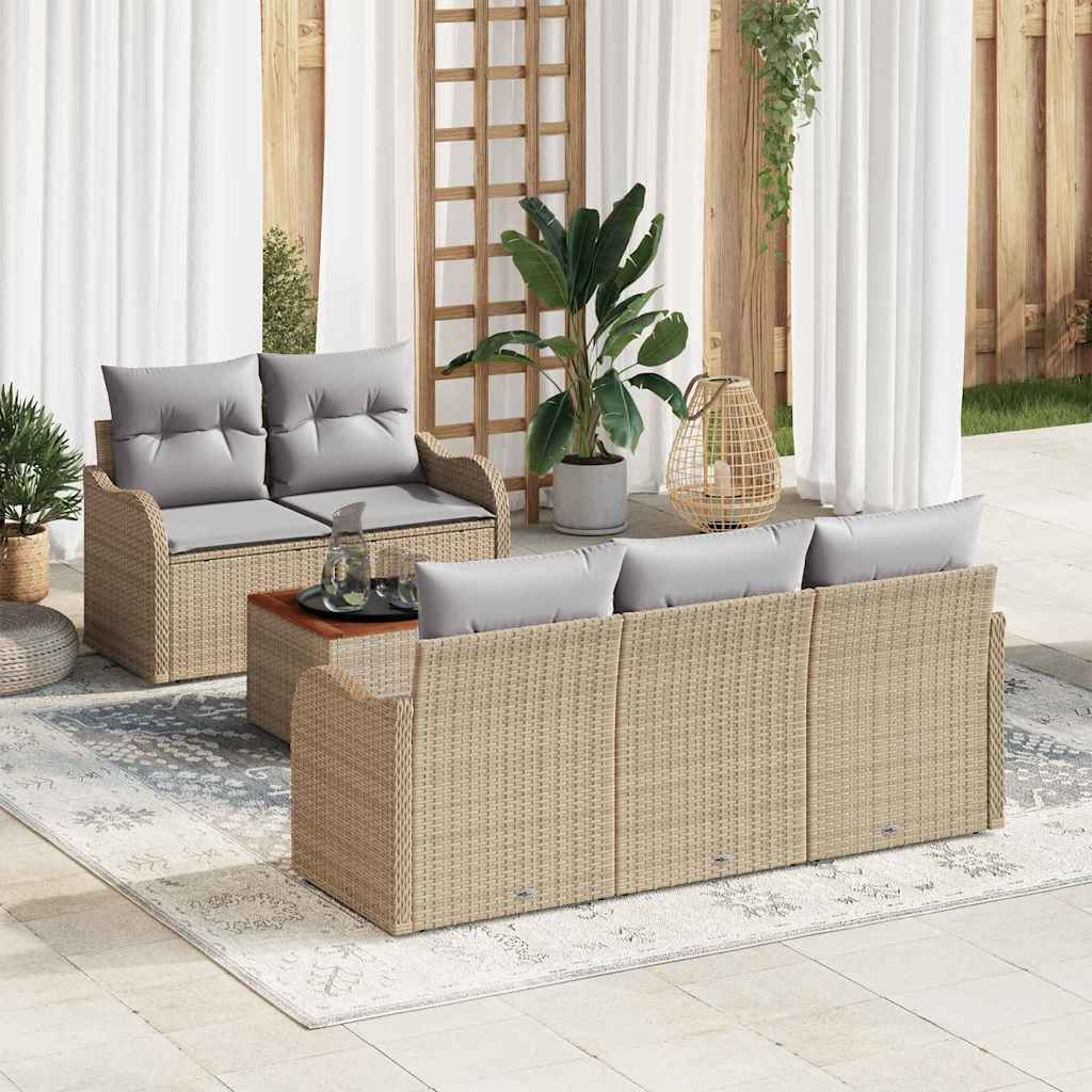 Set Divano da Giardino 6 pcs Beige Poly Rattan