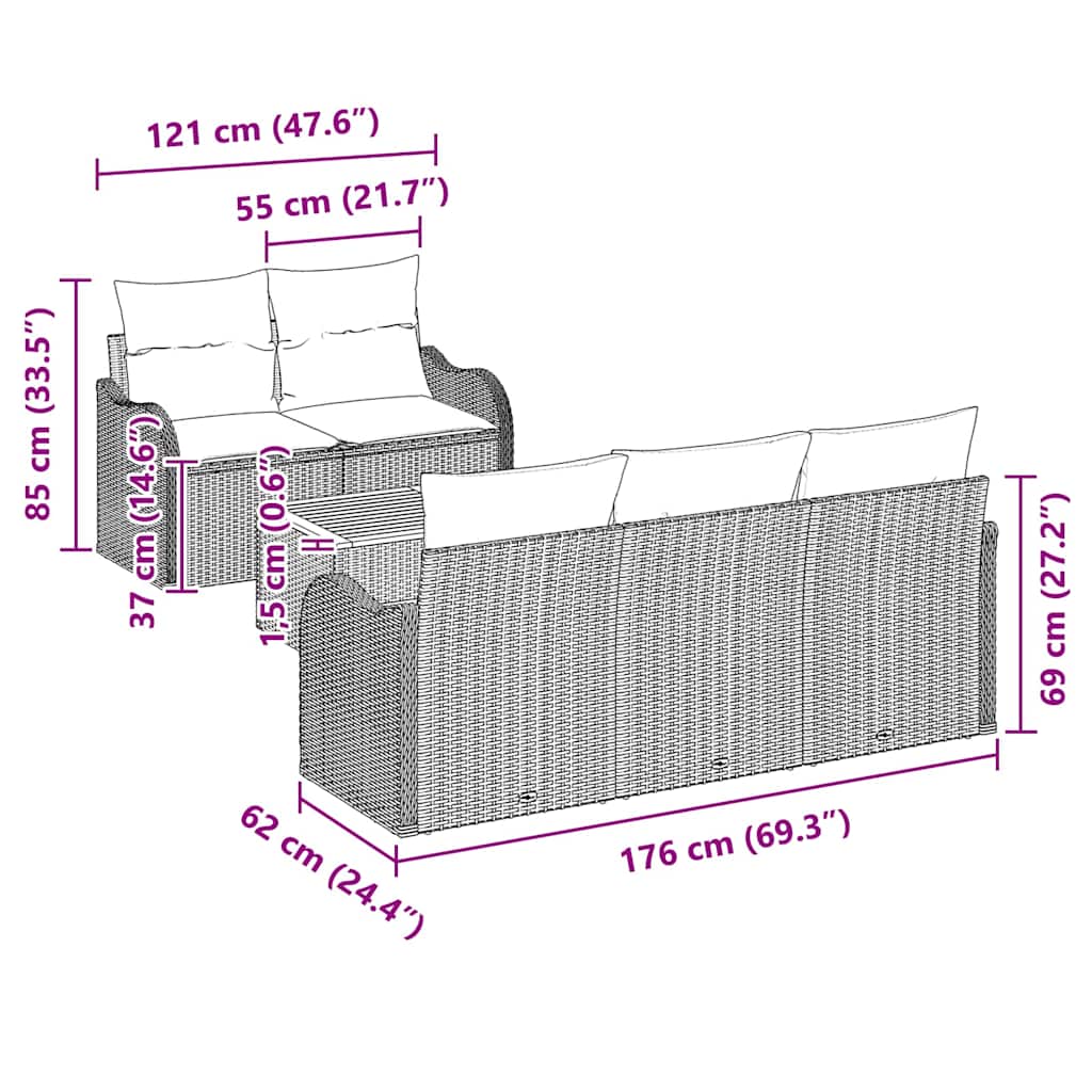 Set Divano da Giardino 6 pcs Beige Poly Rattan - immagine 8