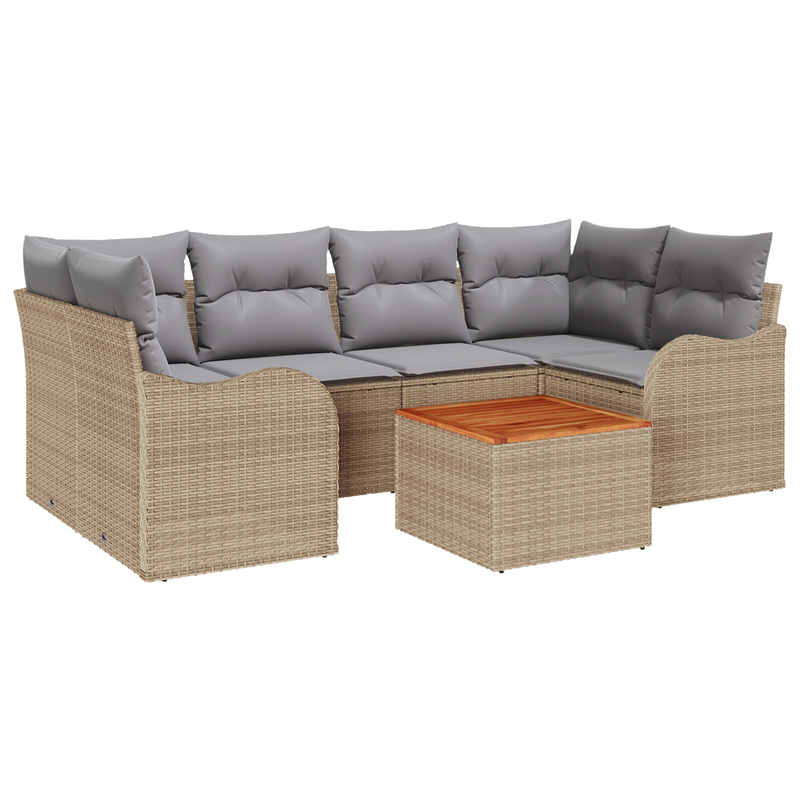 Set di Sofà da Giardino con Cuscini 7 Pezzi Beige Polyrattan Acacia - immagine 2