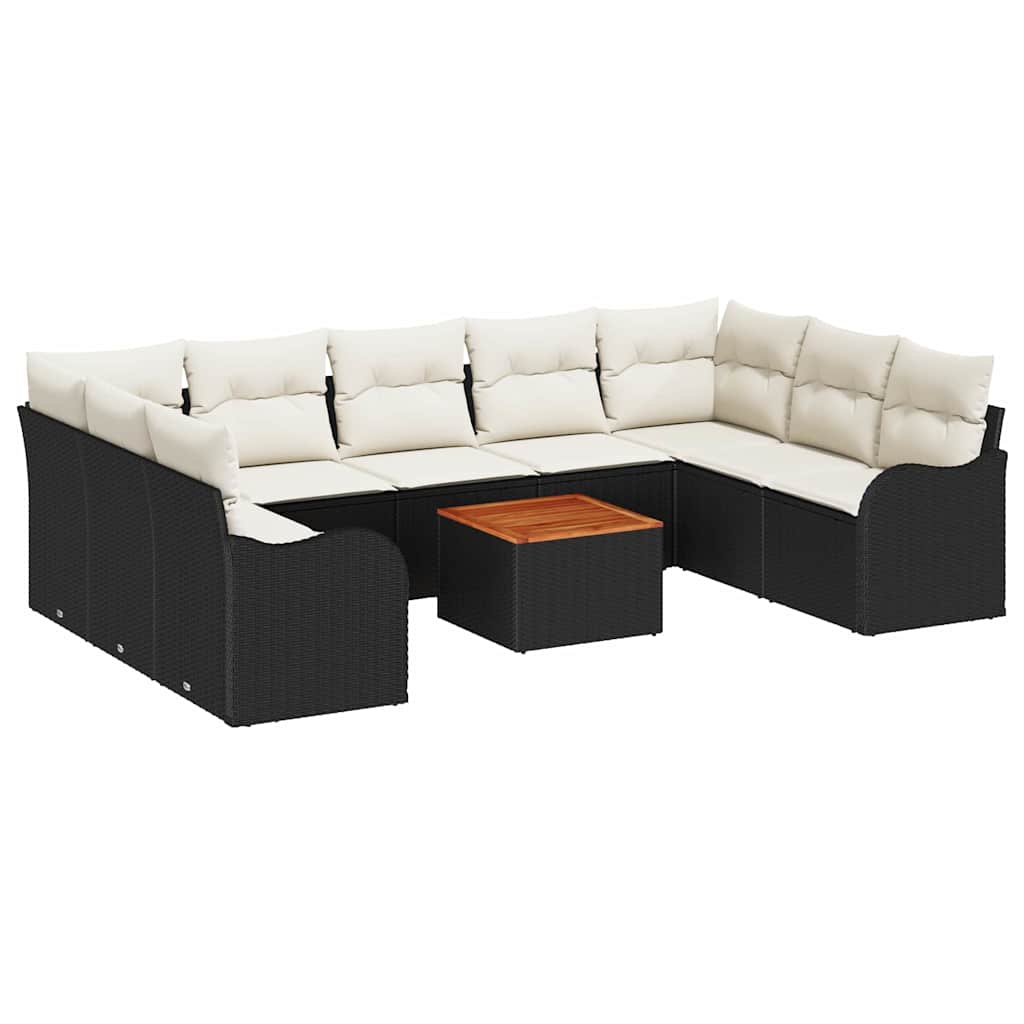 Set Divano da Giardino 10 Pezzi con Cuscini Nero Polyrattan Acacia - immagine 2