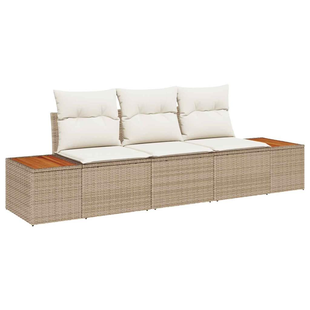 Set di Divani da Giardino 3 Pezzi con Cuscini Beige Rattan Polietilene Acacia - immagine 2