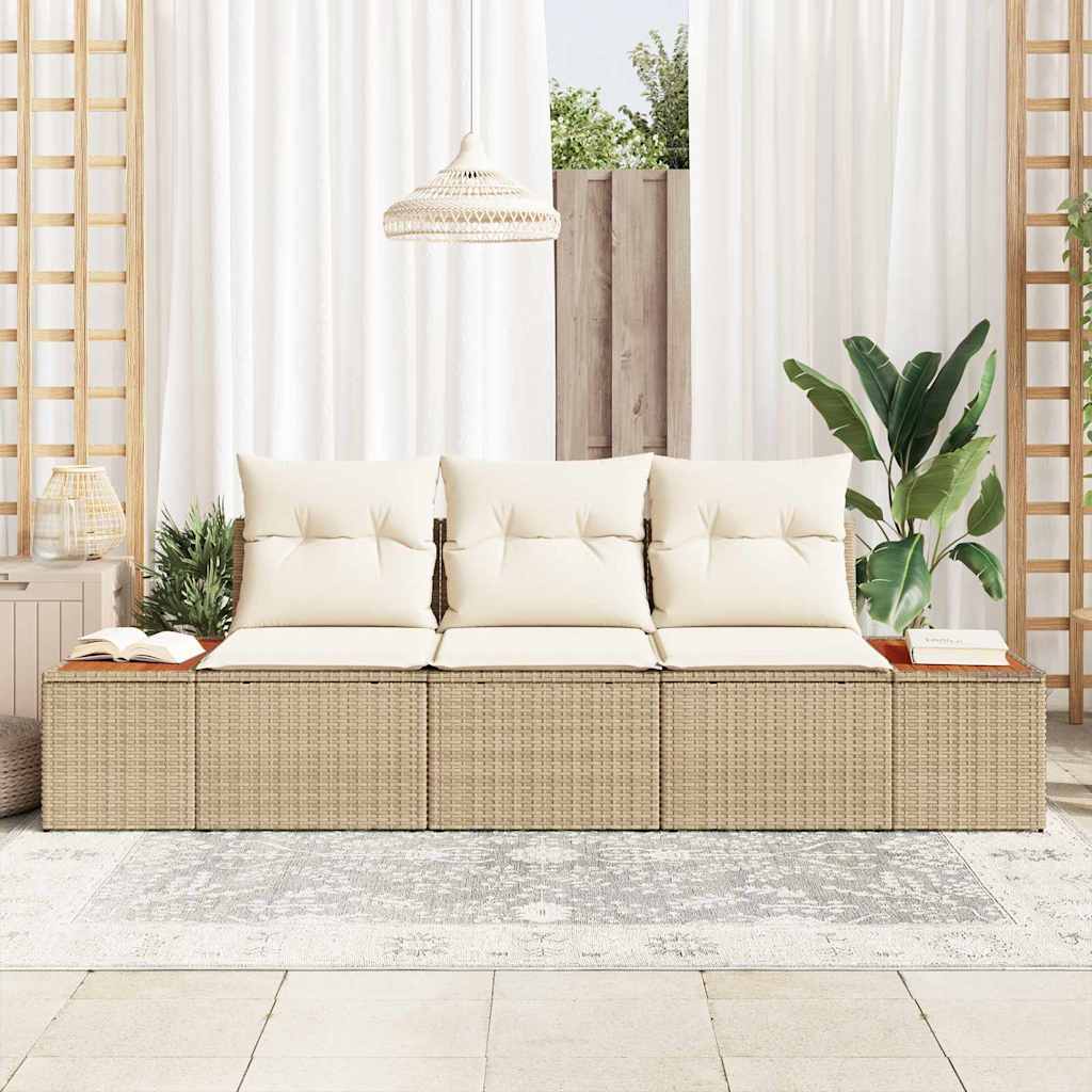 Set di Divani da Giardino 3 Pezzi con Cuscini Beige Rattan Polietilene Acacia - immagine 3