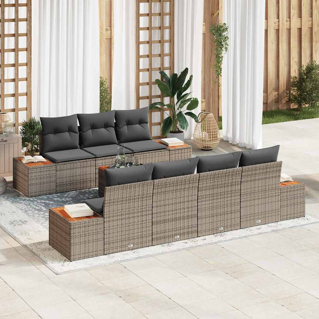 Set Divano da Giardino con cuscino 8 pcs Grigio Poly Rattan