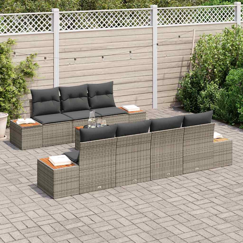 Set Divano da Giardino con cuscino 8 pcs Grigio Poly Rattan - immagine 3