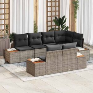 Set Divano da Giardino con cuscino 7 pcs Grigio polyrattan