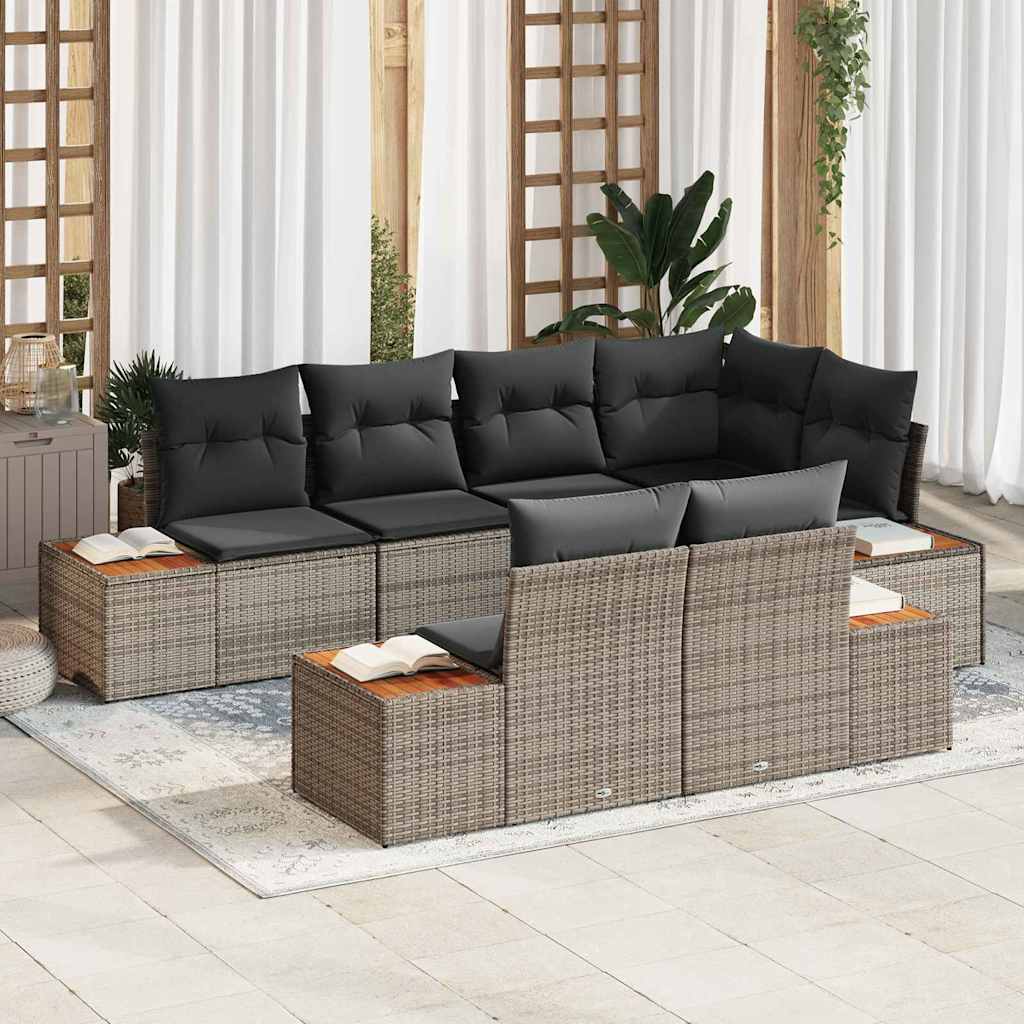 Set Divano da Giardino con cuscino 7 pcs Grigio polyrattan