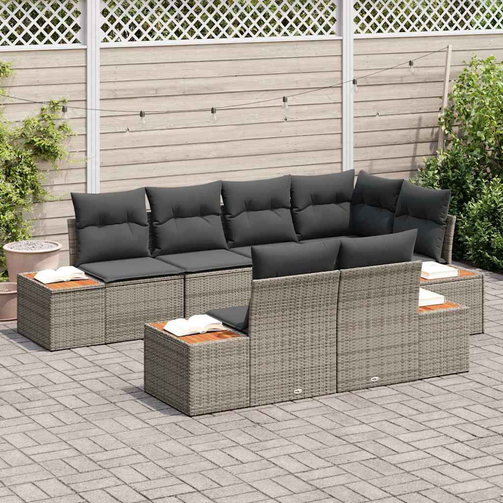 Set Divano da Giardino con cuscino 7 pcs Grigio polyrattan - immagine 3