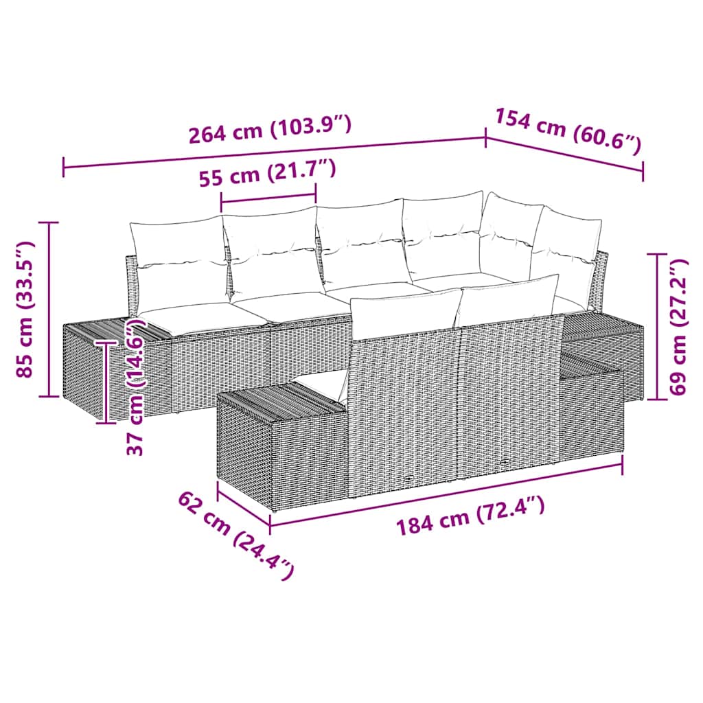 Set Divano da Giardino con cuscino 7 pcs Grigio polyrattan - immagine 8